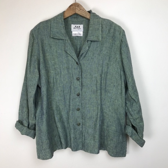 Flax Tops - FLAX womens linen blouse shirt button down